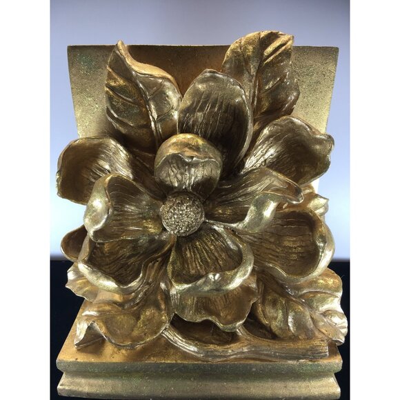 Vintage CBK Ltd Magnolia Blossom Flower Bookend Heavy Resin Gold Finish 1995 - Picture 1 of 12